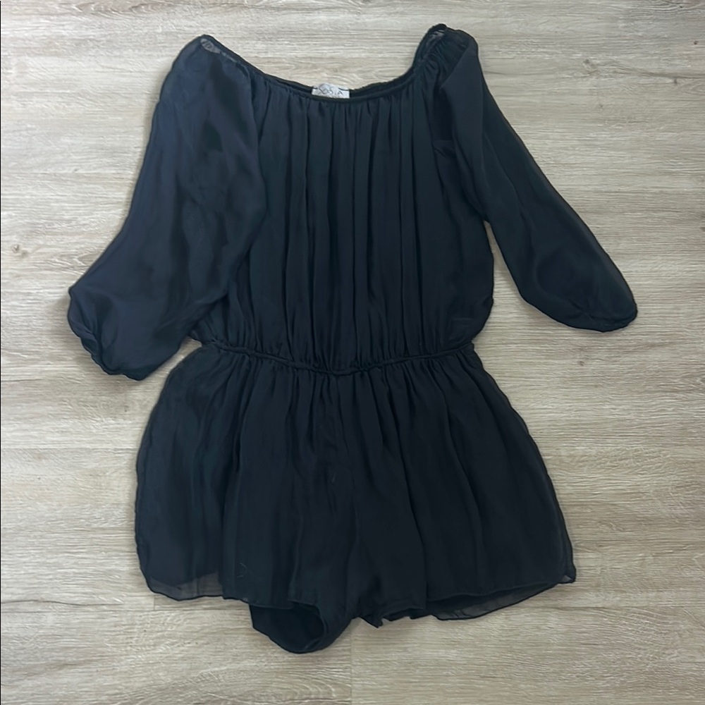 Black Silk Jumpsuit with Pleated Bodice